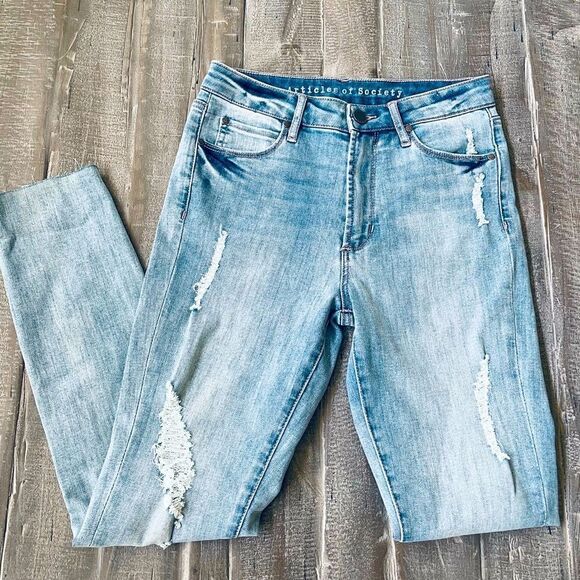 Articles of Society Cropped High Waist Distressed Raw Edge Denim Jeans 25 - Picture 1 of 6